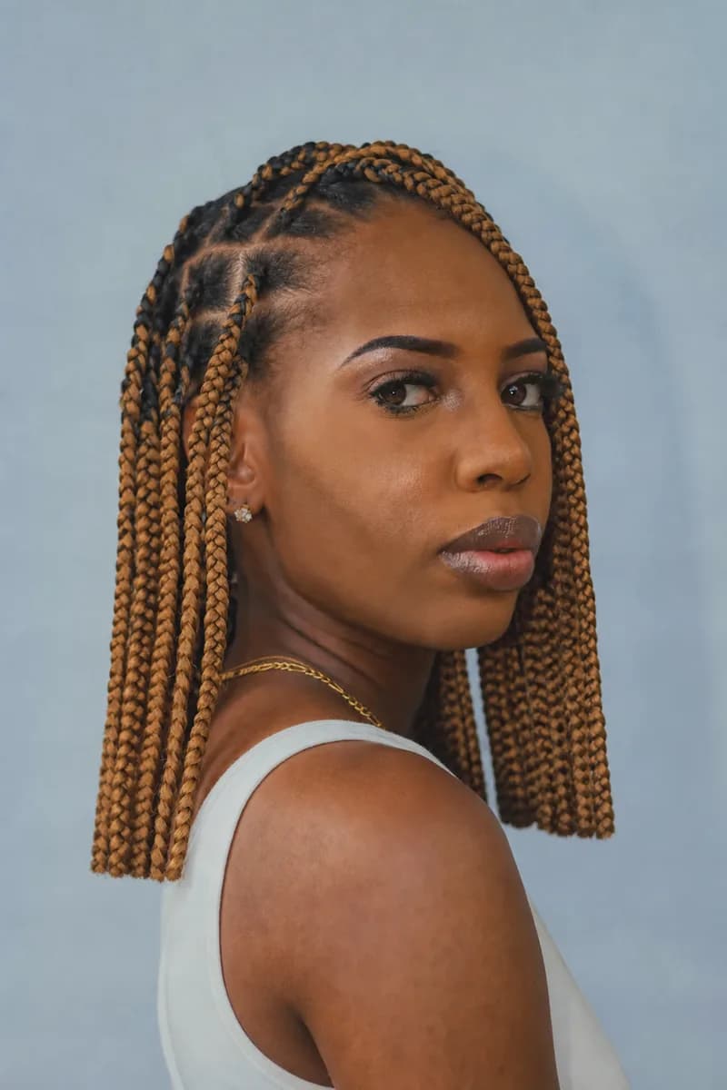 Long box braids cut to shoulder length restyled
