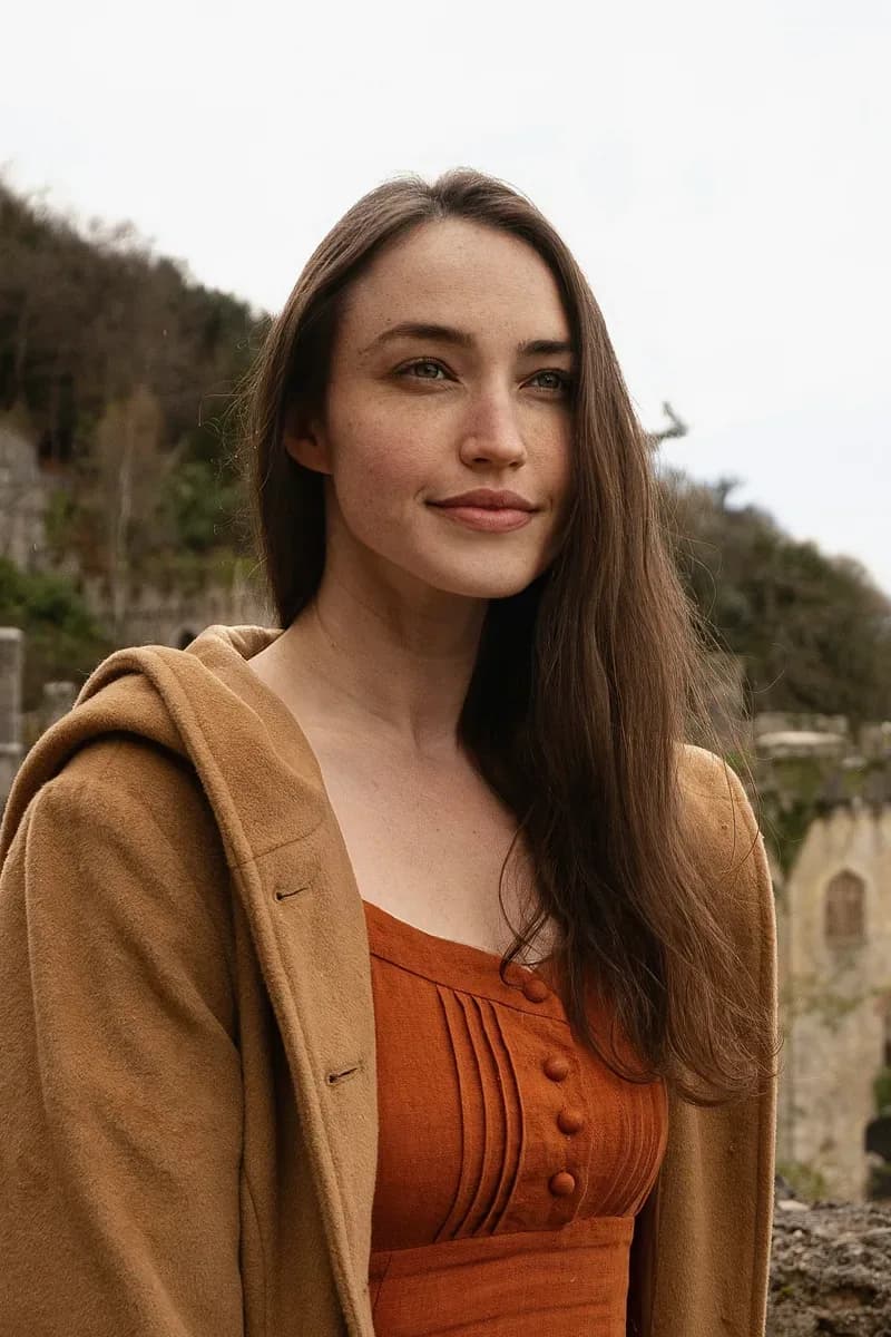 Long brown hair to a collarbone wolf cut